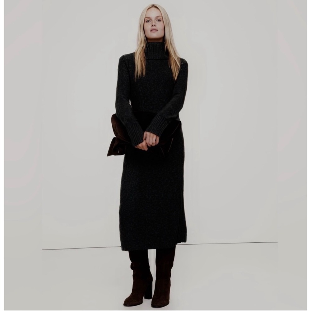 Banana Republic, cashmere turtleneck, midi sweater, dress, black XS
